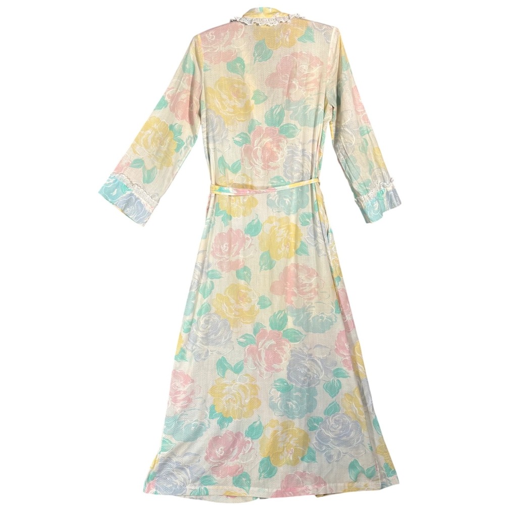Vintage Lounge Trends JCPenney Pastel Floral Lace Wrap Robe Small Made in USA - Picture 2 of 16